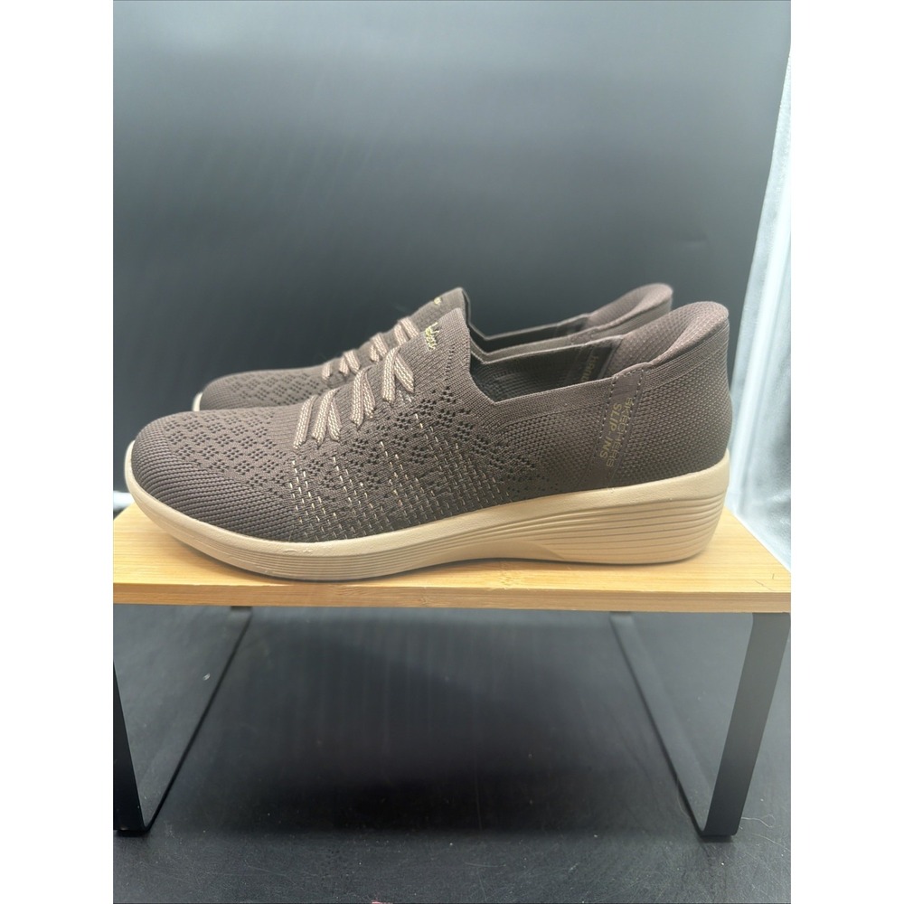 Skechers Arya Swiftly Shoes Womens 7.5 Brown Hands Free Slip-Ins Knit Comfort